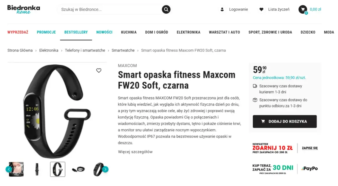 Czarna smart opaska fitness Maxcom FW20 Soft, idealna do monitorowania aktywności i zdrowia.