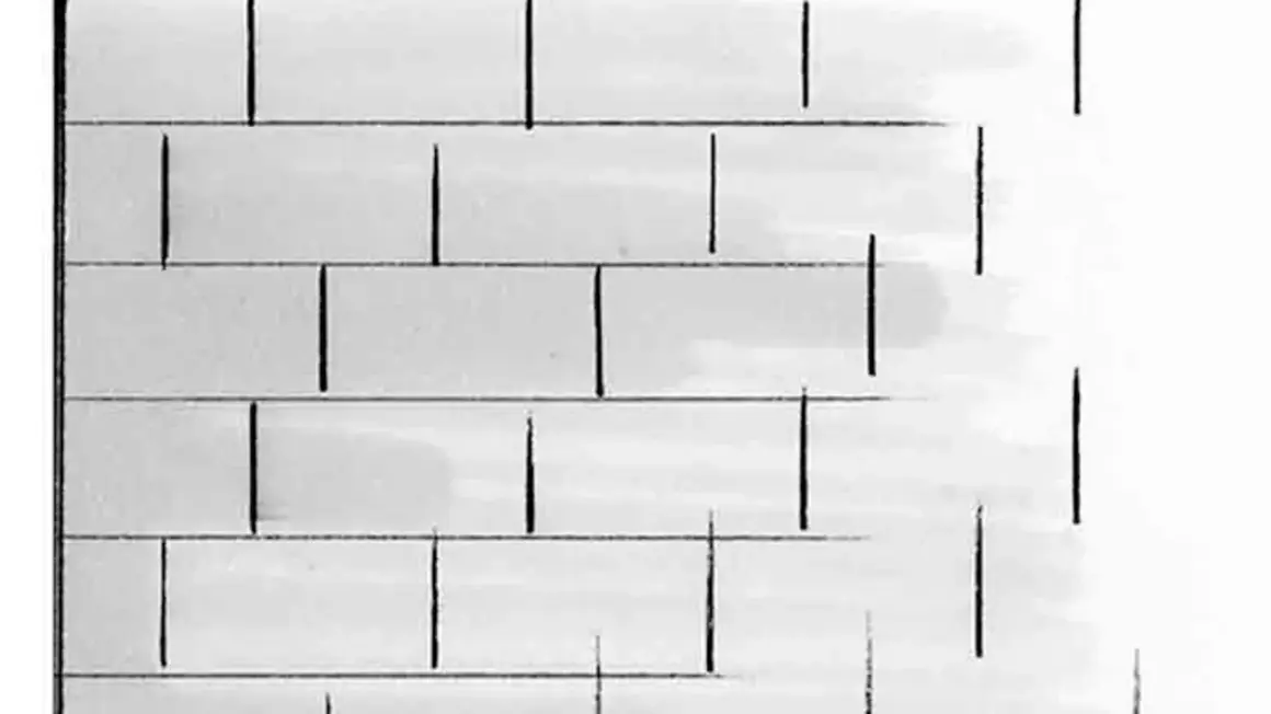 Schemi posa a correre sfalsata: linee nere su sfondo bianco che simulano mattoni disposti in modo irregolare, creando un effetto visivo dinamico.