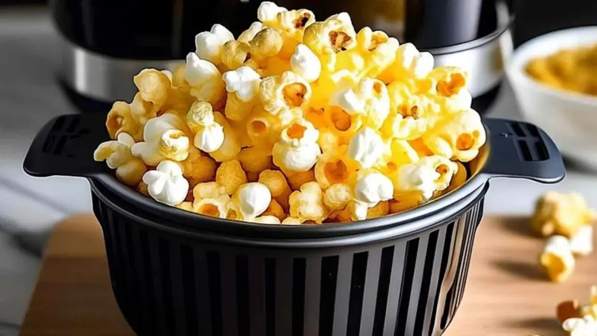 Chrupiący popcorn prosto z frytkownicy beztłuszczowej. Idealna przekąska na wieczór filmowy.