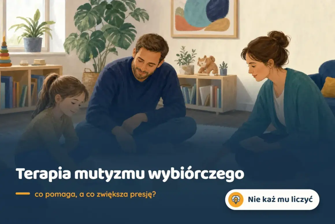 Rodzice i terapeuta wspierają dziecko w terapii mutyzmu wybiórczego, tworząc bezpieczną przestrzeń do ćwiczeń.