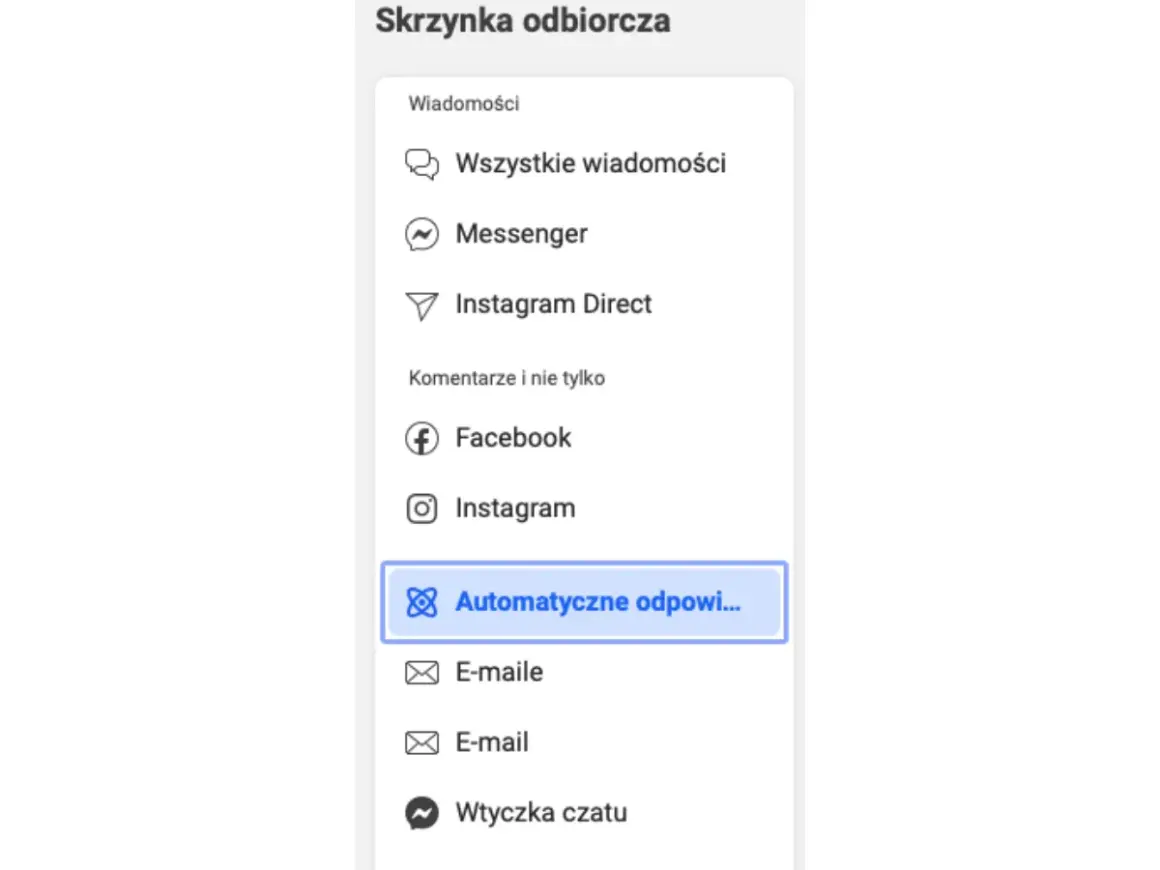 Panel zarządzania wiadomościami, z zaznaczoną opcją "Automatyczne odpowiedzi" (autoresponder).
