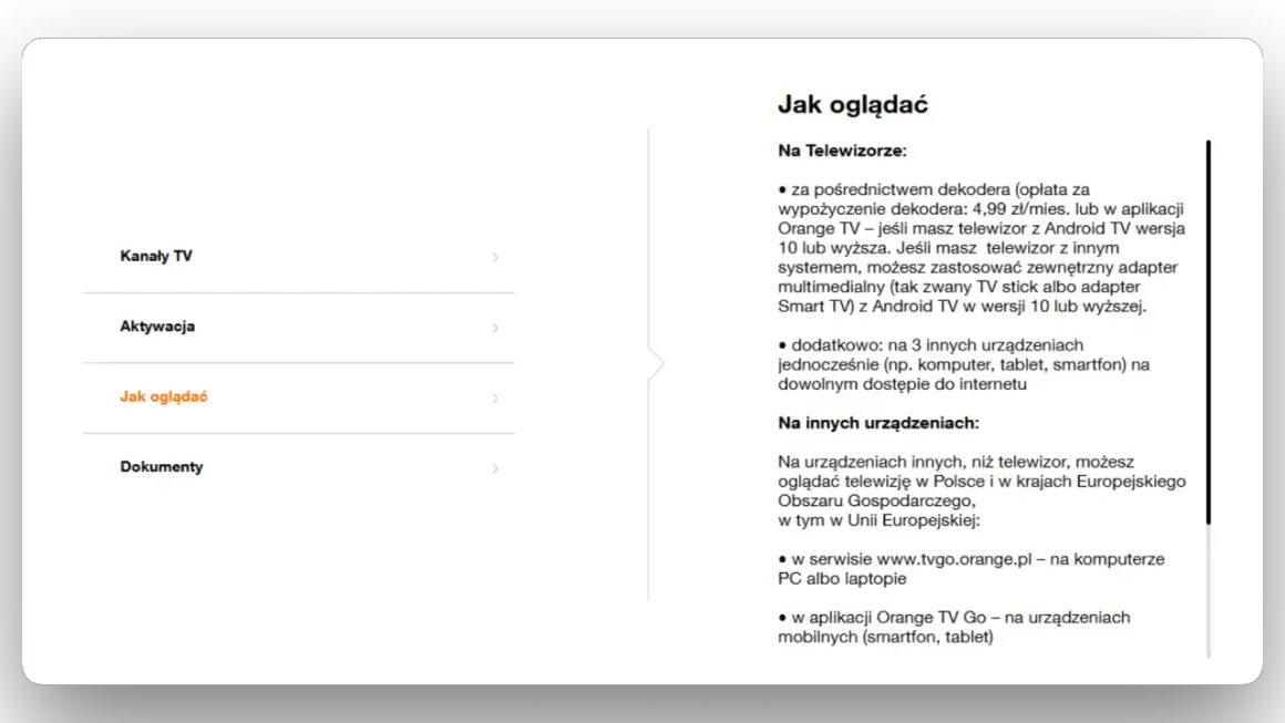Jak oglądać telewizję Orange na telewizorze i innych urządzeniach. Dowiedz się, jak korzystać z Orange TV Go.