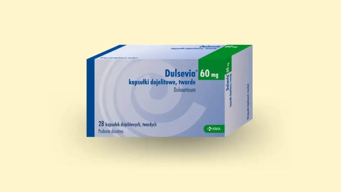 Opakowanie leku Dulsevia 60 mg, zawierające 28 kapsułek dojelitowych, twardych.