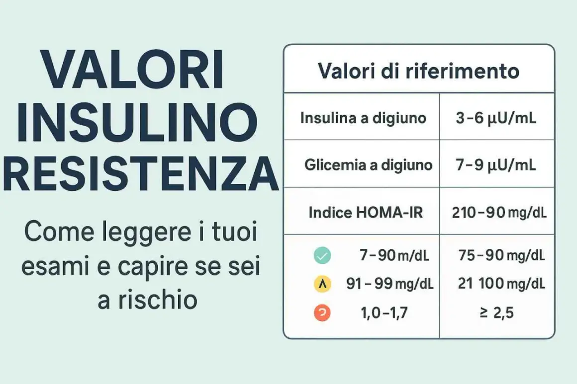 Valori di riferimento per insulina, glicemia e indice HOMA-IR, utili per interpretare la curva glicemica e valutare il rischio di insulino-resistenza.