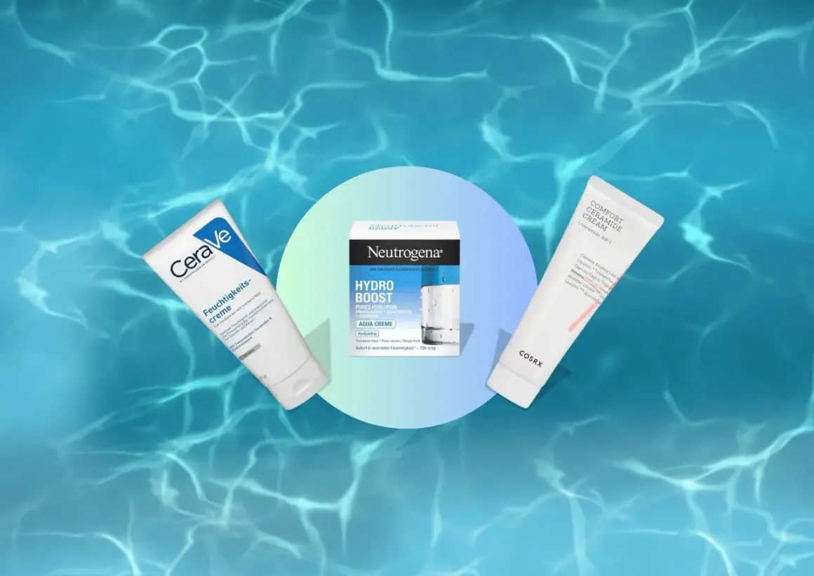 Drei Feuchtigkeitscremes für trockene Haut: CeraVe, Neutrogena Hydro Boost und COSRX.