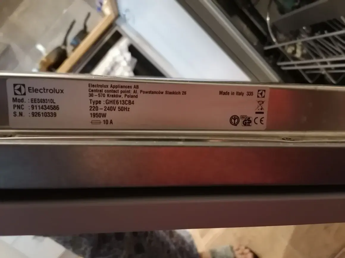 Zmywarka Electrolux EES69310L, model GHE613CB4, wyprodukowana we Włoszech. Czas na jej czyszczenie!