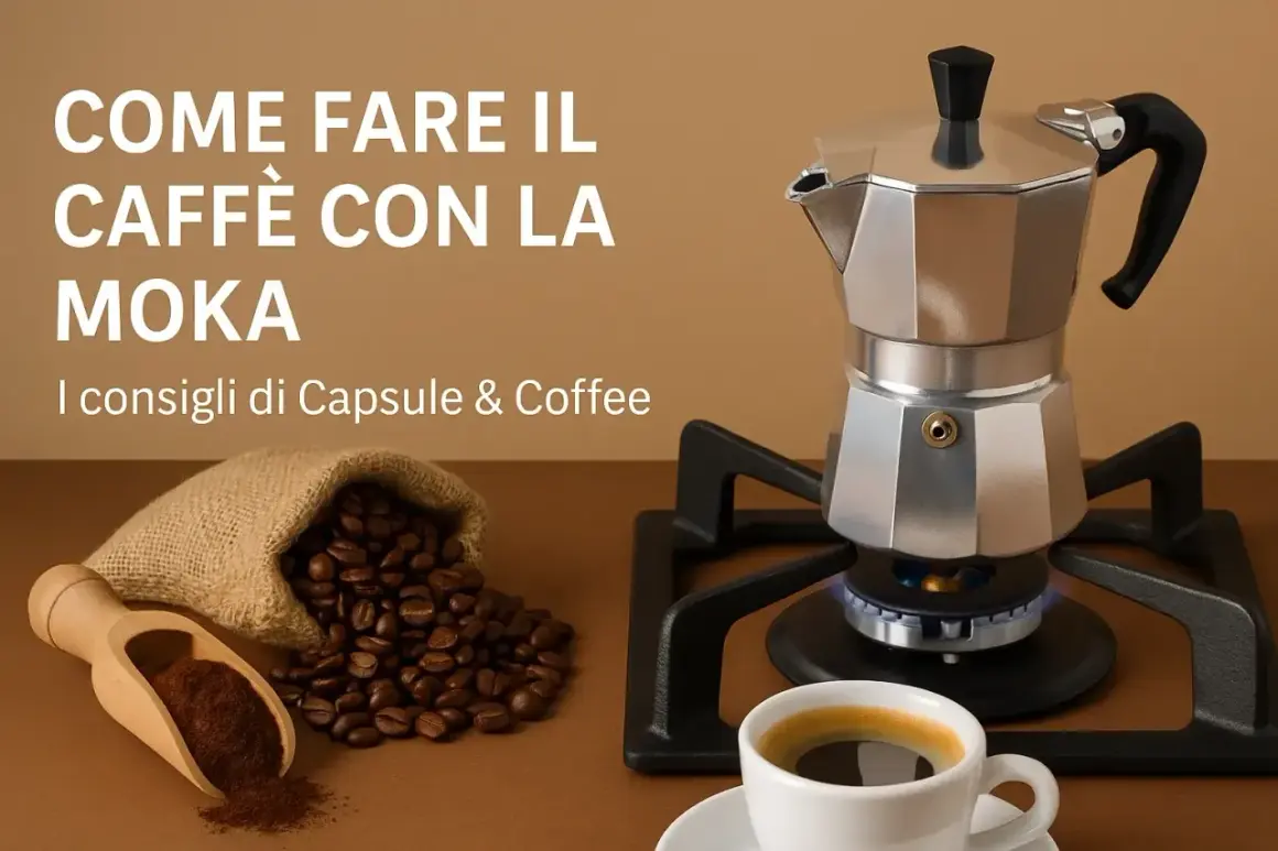 La moka sul fuoco, chicchi di caffè e una tazzina pronta per gustare un ottimo caffè.