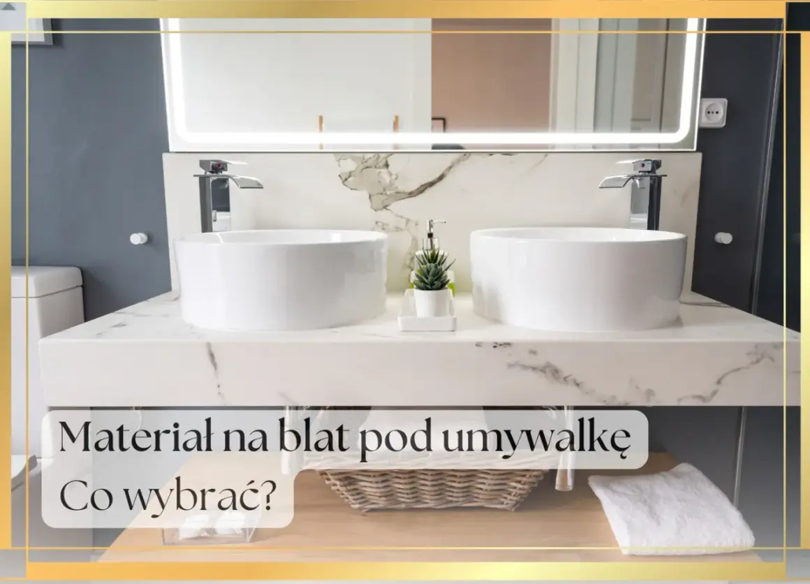 Elegancki blat w łazience z dwoma umywalkami. Marmurowy wzór blatu dodaje luksusu.