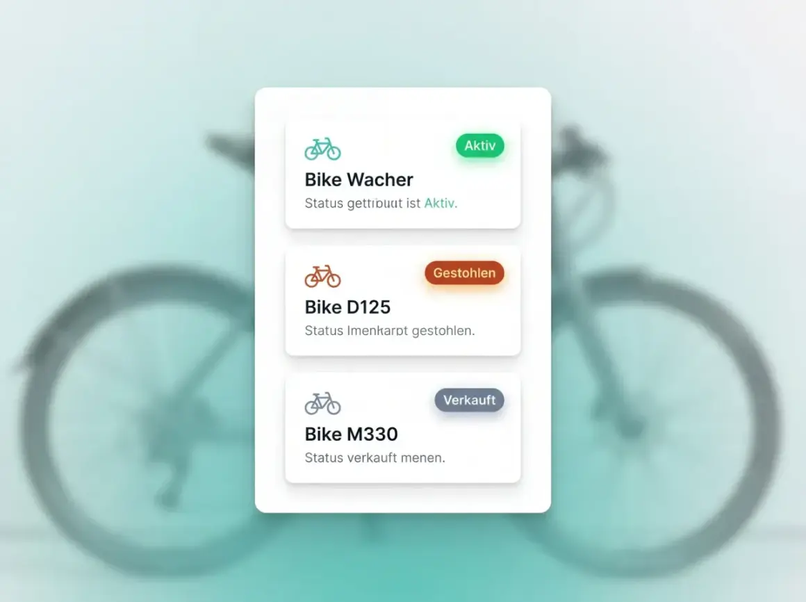 Übersicht über den Fahrrad-Pass: Bike Wacher (Aktiv), Bike D125 (Gestohlen), Bike M330 (Verkauft).