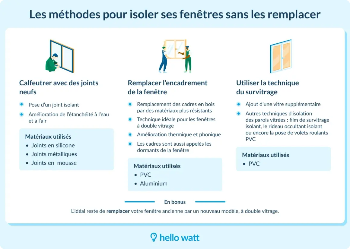 Calfeutrer une baie vitrée avec des joints neufs pour améliorer l'étanchéité. Illustration de méthodes pour isoler les fenêtres.