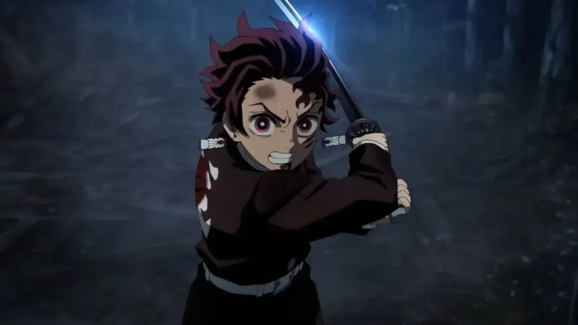 Tanjiro mit Schwert im Wald, bereit für den Kampf. Die Spannung steigt in Demon Slayer Staffel 6.