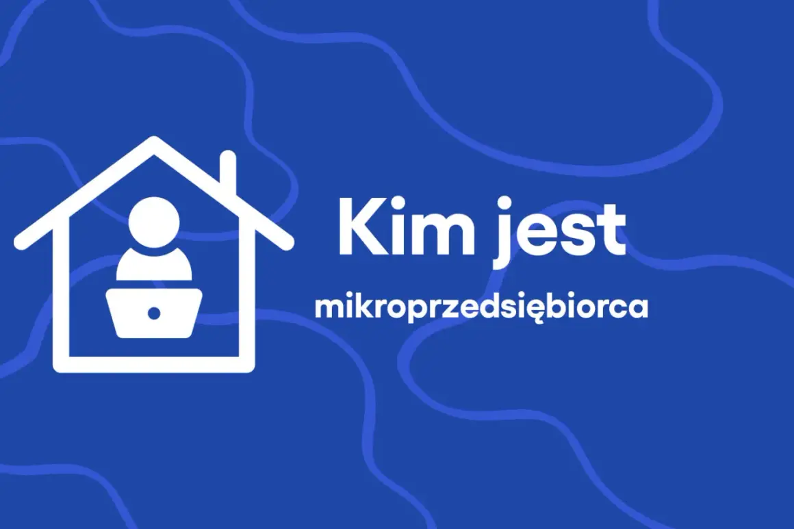 Ikona domu z sylwetką osoby przy laptopie i napisem "Kim jest mikroprzedsiębiorca".