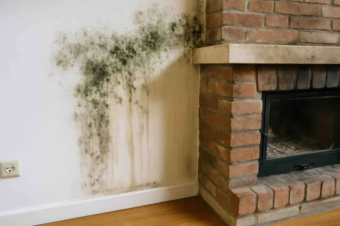 Schimmel an der Wand neben dem Kamin, ein Zeichen für Kondenswasser im Kamin vermeiden.