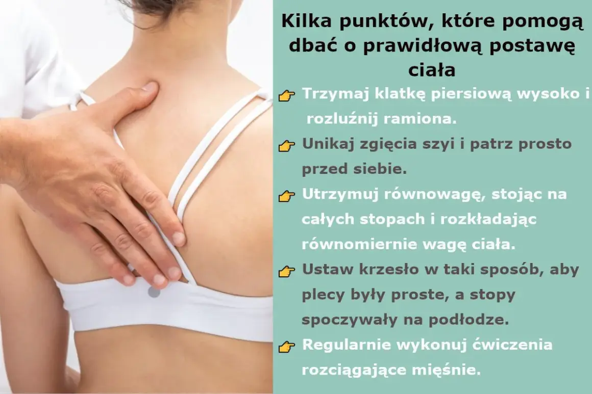 Dłoń terapeuty koryguje plecy, by osiągnąć prawidłową postawę. Wskazówki dotyczące zdrowego ułożenia ciała.