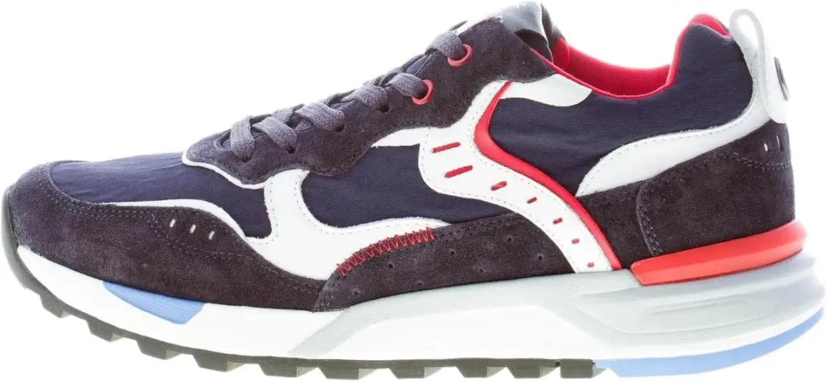 Sneakers uomo in camoscio blu navy e tessuto tecnico, con dettagli bianchi e rossi. Perfette per un look casual e sportivo.