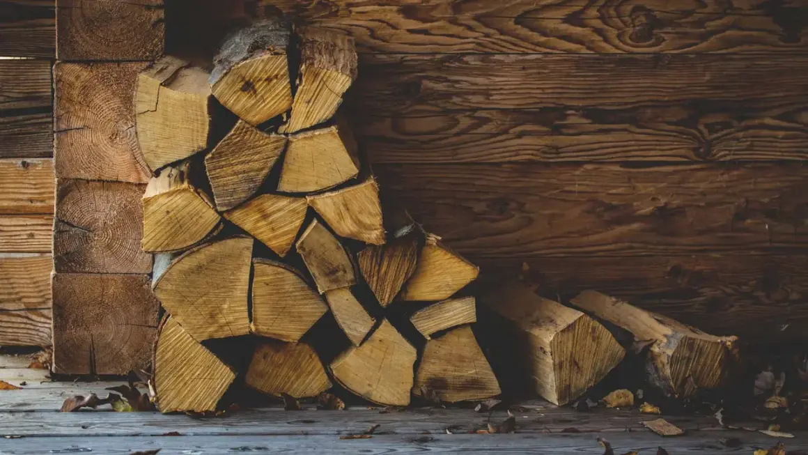 Gestapeltes Buchenbrennholz vor einer Holzwand. Die Frage, wie lange muss Buchenbrennholz trocknen, beschäftigt jeden, der gemütliche Wärme sucht.
