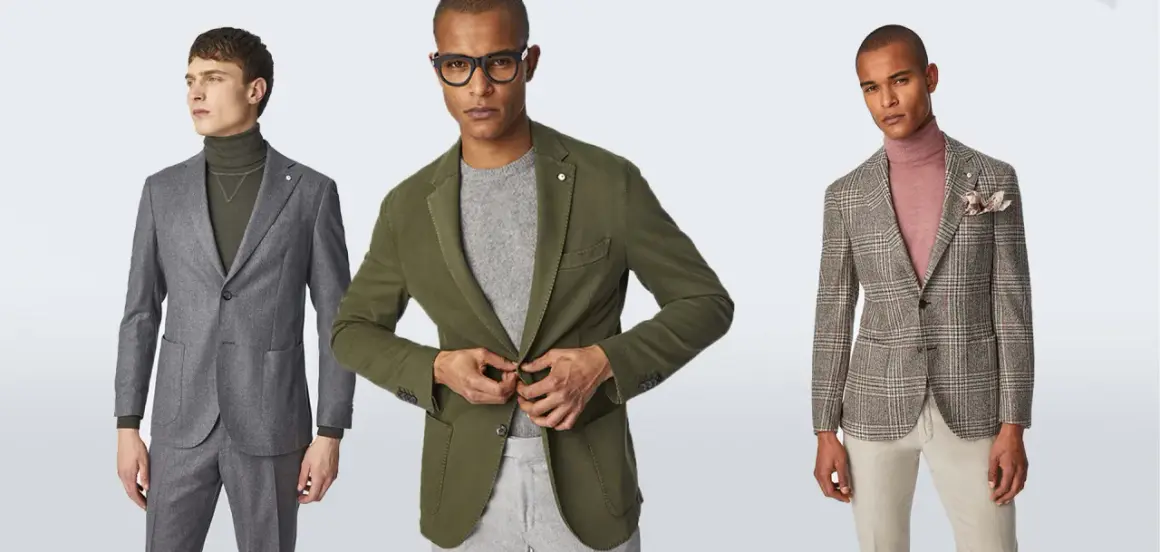 Tre uomini con giacche eleganti, un esempio di stile british uomo.