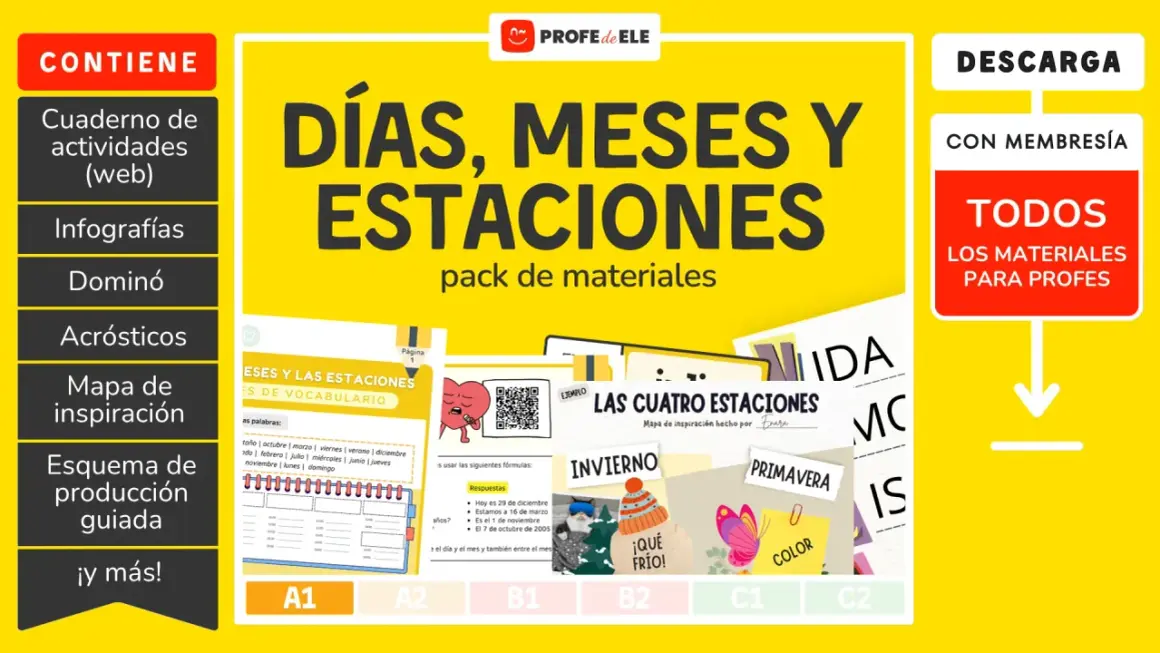 Materiales para profes sobre días, meses y estaciones. Incluye actividades, infografías y mapas de inspiración para aprender los meses del año.