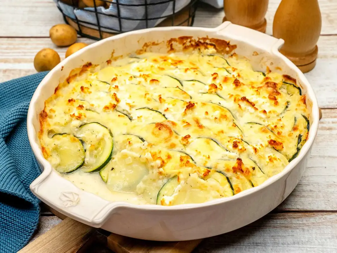 Ein goldbraun überbackener Zucchini-Auflauf mit cremiger Käsesauce und zarten Zucchinischeiben. Dieser Auflauf ist der beste Beweis für einfache, aber köstliche Hausmannskost.