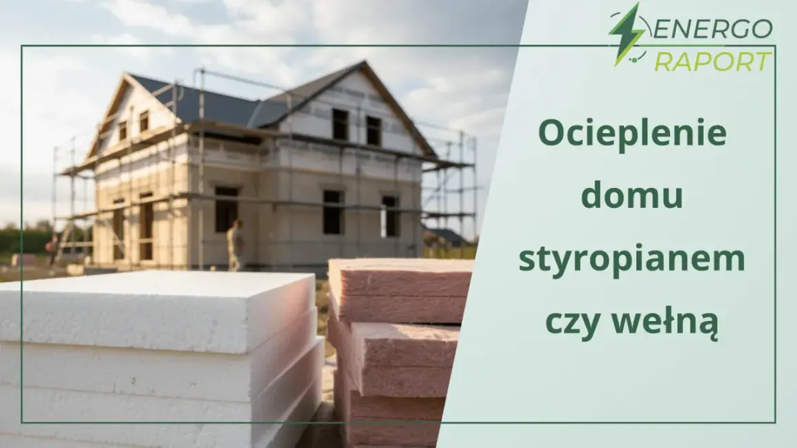 Stos styropianu i wełny obok budowanego domu. Decyzja: ocieplenie domu styropianem czy wełną?
