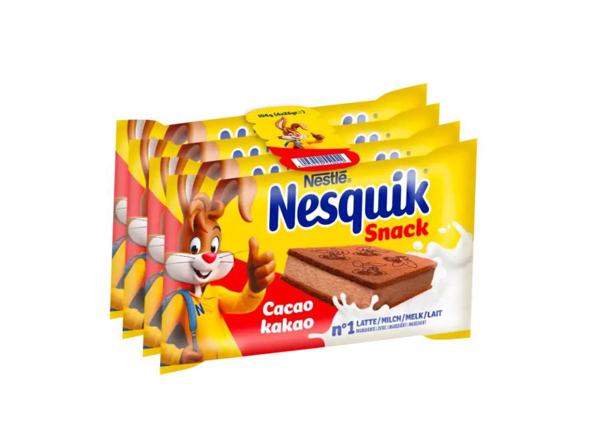 Opakowania Nesquik Snack o smaku kakaowym z królikiem.