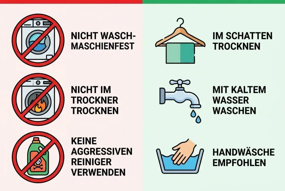 So waschen Sie Ihren Anzug richtig: Nicht in der Maschine, nicht im Trockner, keine aggressiven Reiniger. Handwäsche mit kaltem Wasser und Schatten-Trocknung empfohlen.