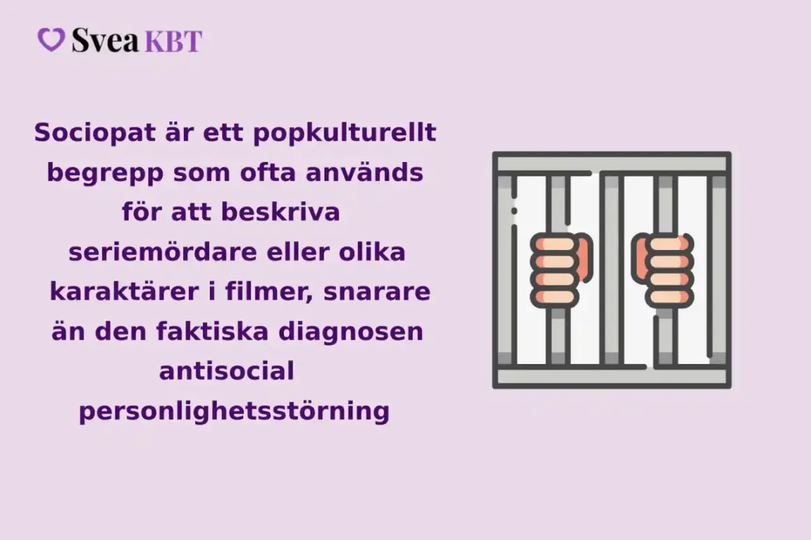 Text om sociopat som popkulturellt begrepp, ofta kopplat till fiktiva karaktärer snarare än diagnosen antisocial personlighetsstörning. Bild på händer bakom galler, tecken på psykopati.