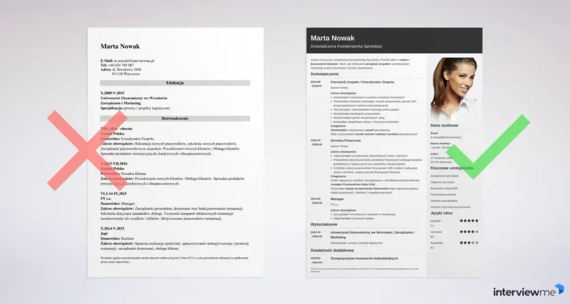 CV Marty Nowak, Koordynatorki Sprzedaży. Dokument zawiera dane osobowe, wykształcenie, doświadczenie zawodowe, kluczowe umiejętności i języki obce. Wniosek o podwyżkę nie jest widoczny.
