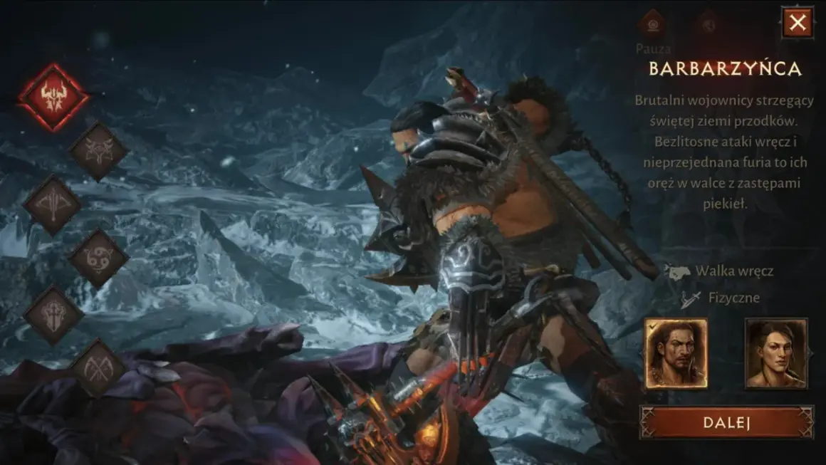 Wybór klasy Barbarzyńcy w Diablo Immortal. Brutalny wojownik z furią w walce z zastępami piekieł.