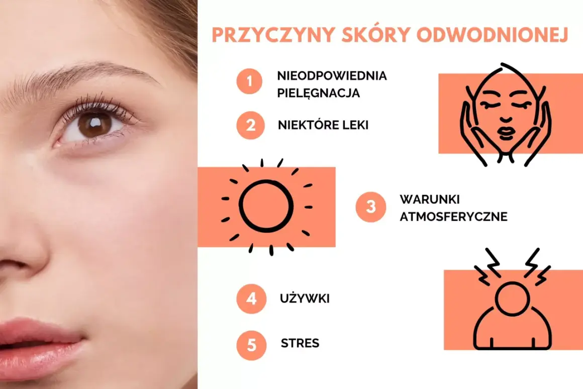 Przyczyny odwodnionej skóry na twarzy: niewłaściwa pielęgnacja, leki, warunki atmosferyczne, używki, stres.