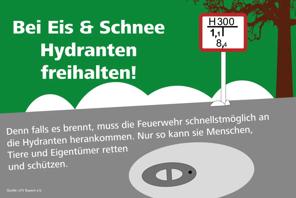 Bei Eis & Schnee Hydranten freihalten! Ein Hydrant ist wichtig für die Feuerwehr, um Menschen und Tiere zu retten.