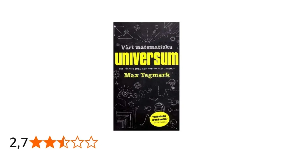 Boken "Vårt matematiska universum" av Max Tegmark utforskar verklighetens djup med illustrationer av ögon, raketer och matematiska former.