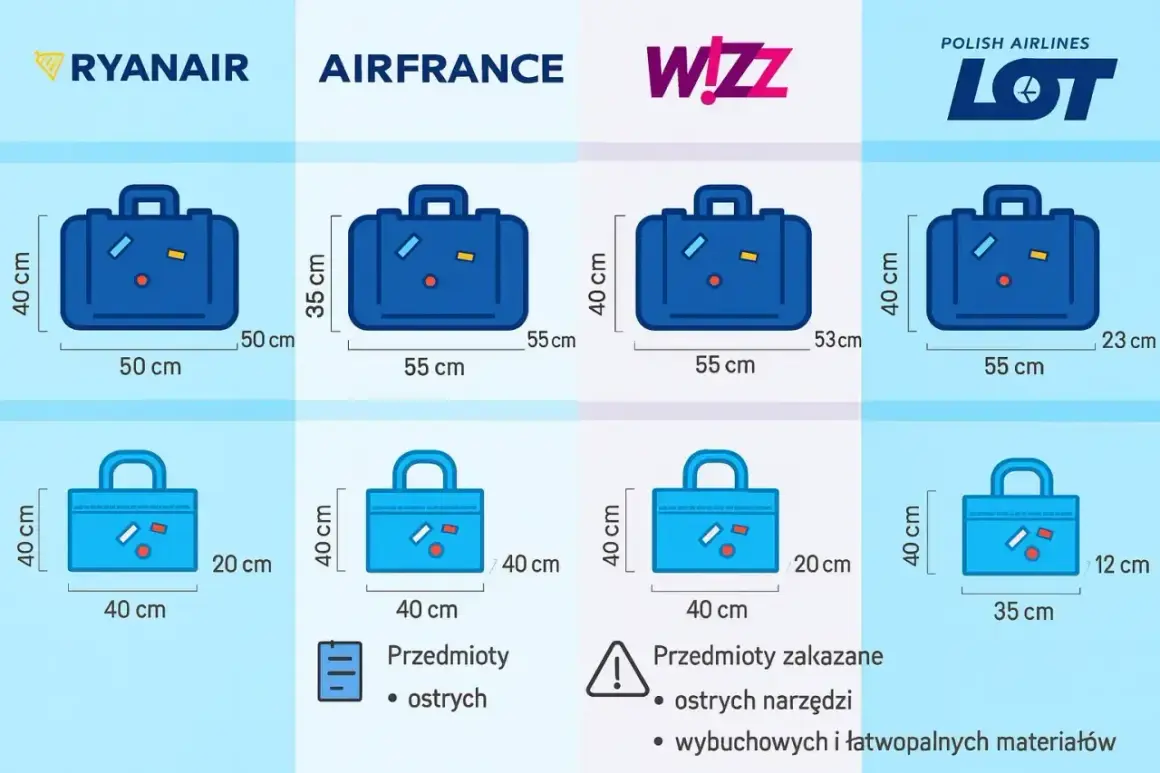 Porównanie wymiarów bagażu podręcznego różnych linii lotniczych. Sprawdź, jaki bagaż podręczny ile kg możesz zabrać na pokład.