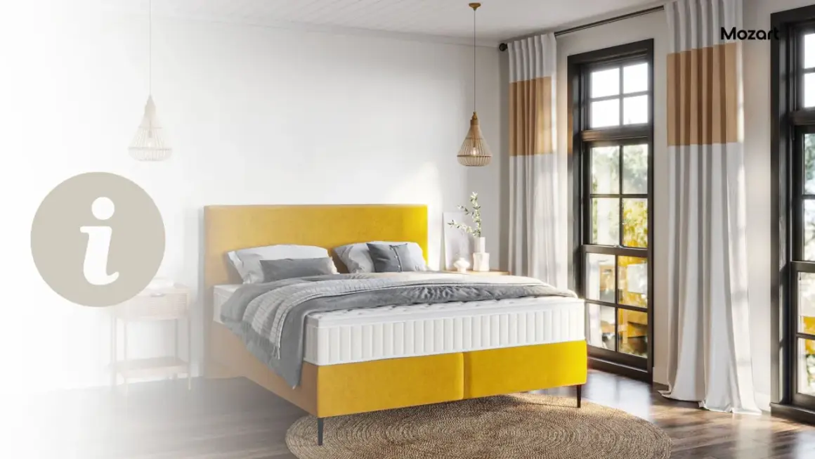 Ein gelbes Boxspringbett mit einer Matratze, die für erholsamen Schlaf sorgt.