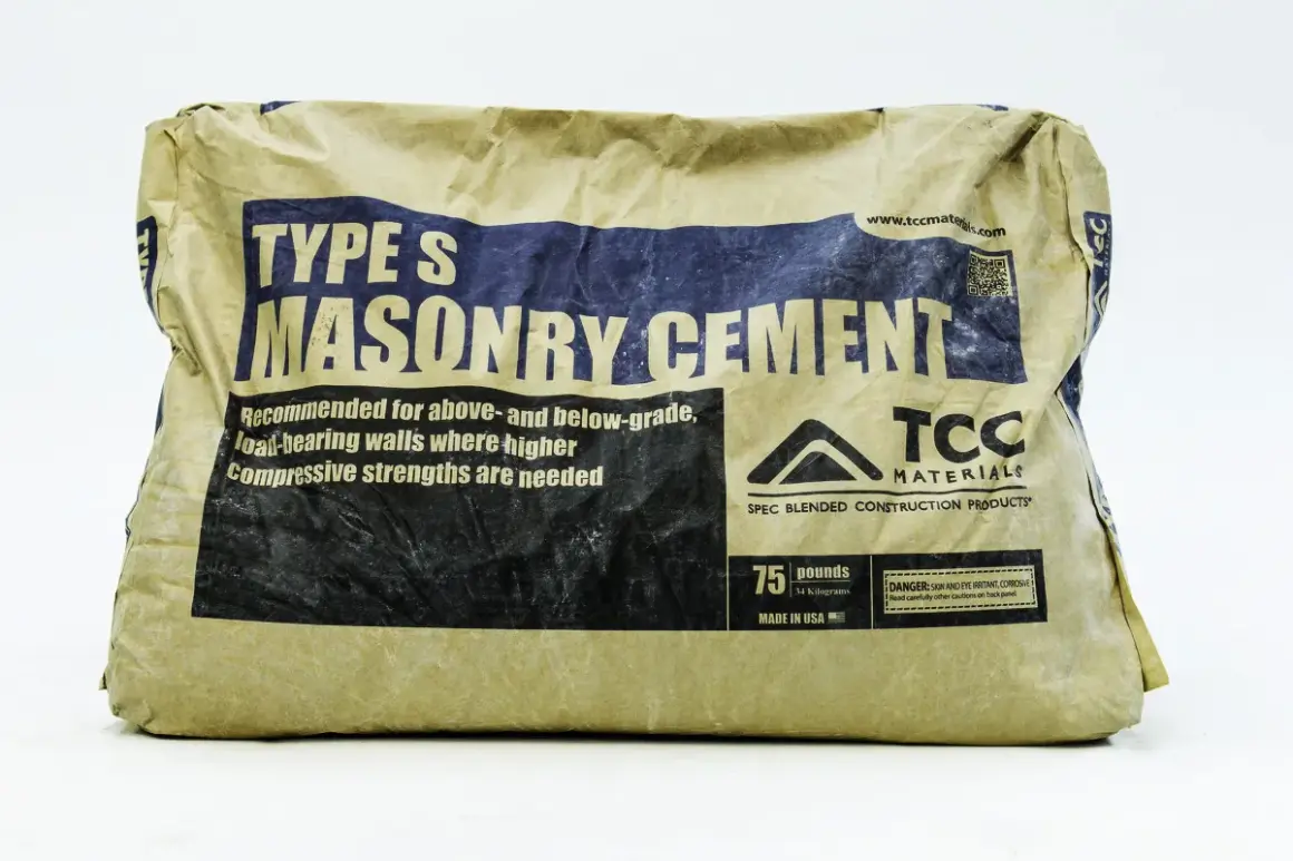 Worek cementu murarskiego typu S, 75 funtów, TCC Materials.