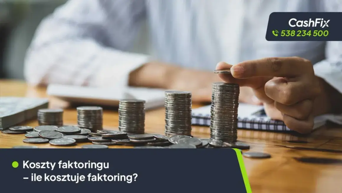 Faktoring co to? Ręka układa monety w słupki, symbolizując koszty faktoringu. Sprawdź, ile kosztuje faktoring.