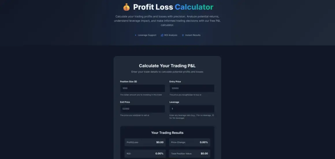 Calcula tu P&L de trading. Introduce el tamaño de la posición, precio de entrada/salida y apalancamiento para calcular stage 1.