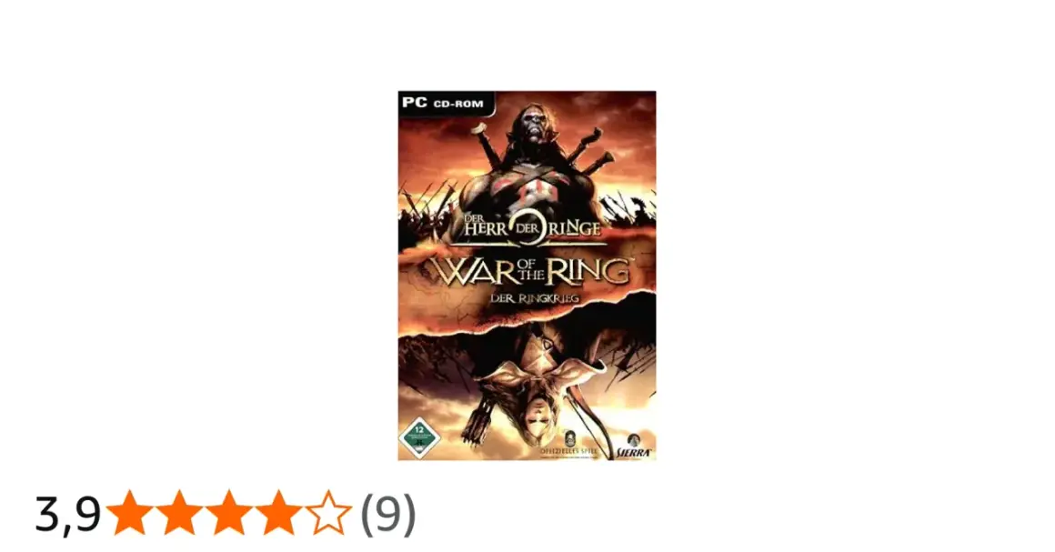 Cover des PC-Spiels "Der Herr der Ringe: Der Ringkrieg" (War of the Ring). Ein Ork-Krieger dominiert die obere Hälfte, darunter der Titel.