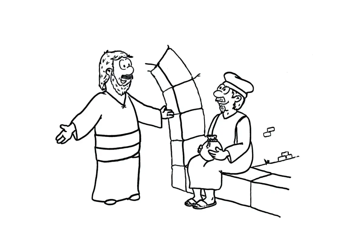 Jesus spricht mit dem Zöllner Matthäus, der seine Steuern zählt. Markus 2, 13-17.