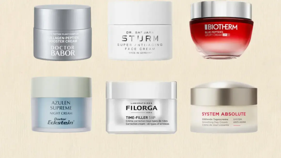 Sechs verschiedene Gesichtscremes, darunter Dr. Babor, Dr. Sturm und Biotherm. Eine Auswahl an hochwertiger Gesichtscreme natur für Ihre Hautpflege.