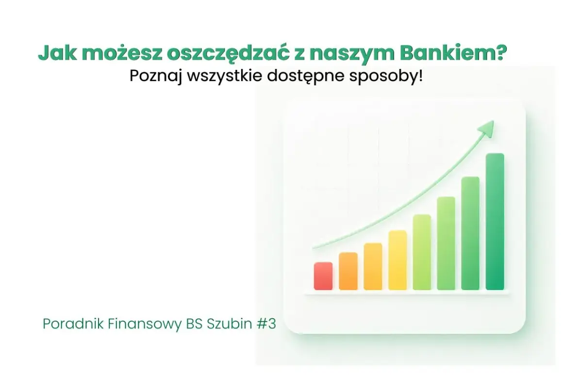 Wykres słupkowy z rosnącą linią pokazuje, gdzie ulokować oszczędności. Poradnik Finansowy BS Szubin #3.
