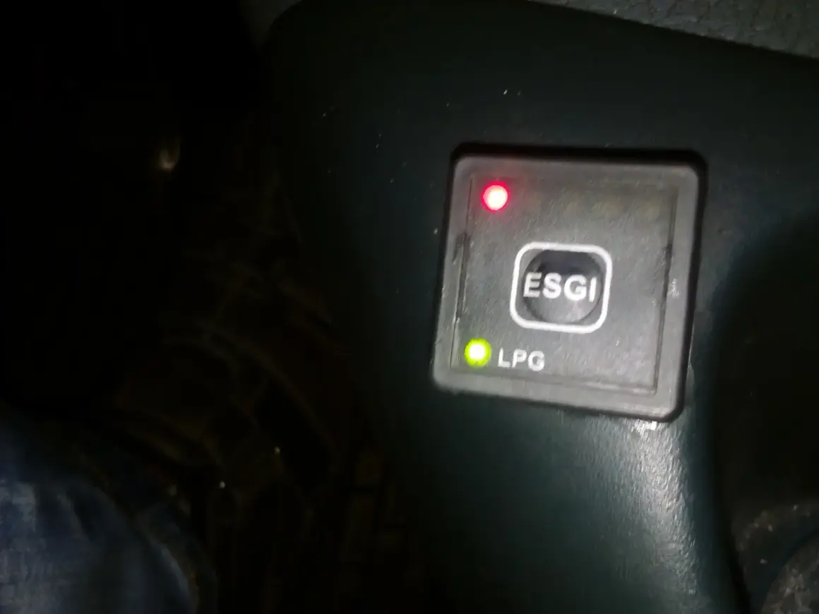 Panel kontrolny ESGI z migającą zieloną kontrolką gazu LPG. Czerwona lampka również się świeci.