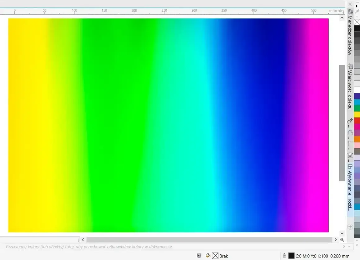 Tęczowy gradient od żółtego przez intensywny zielony (green hex) do niebieskiego i fioletu.