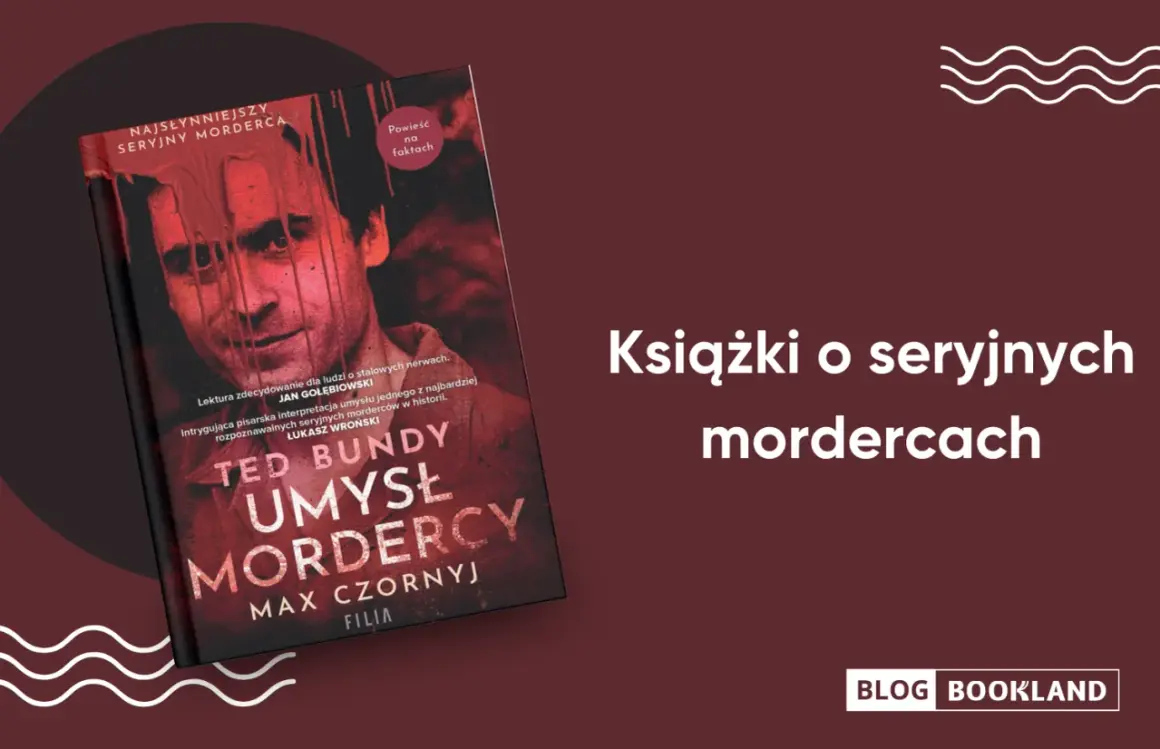 Okładka książki "Ted Bundy: Umysł mordercy" na tle napisu "Książki o seryjnych mordercach".