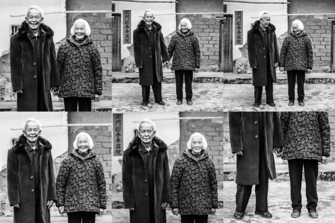 A loving elderly couple, their faces etched with time, stand hand-in-hand. This heartwarming scene offers great photo essay ideas about enduring love and life's journey.