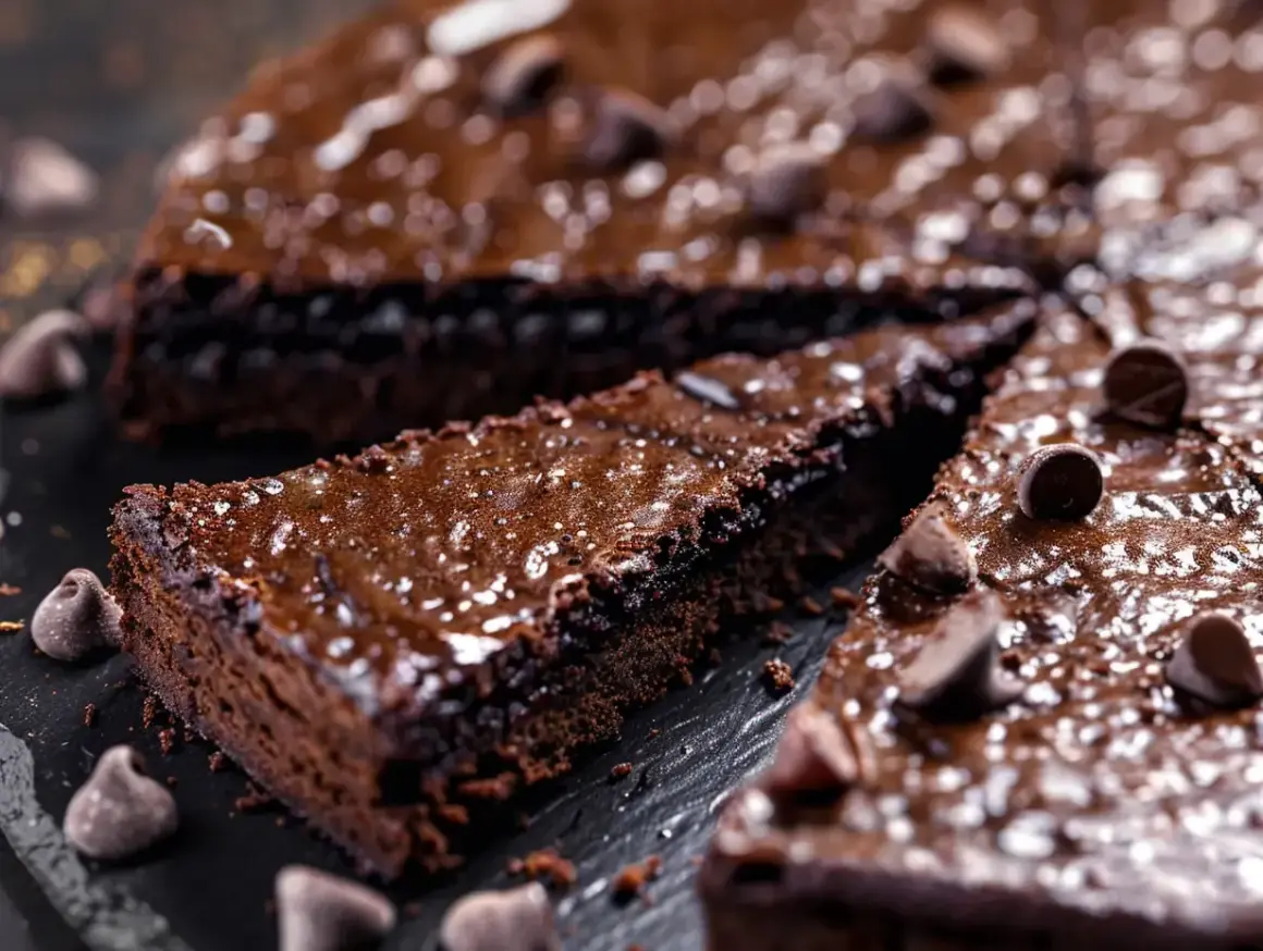 En saftig chokladkaka, perfekt för ett chokladkaka recept. Garnerad med chokladknappar och glaserad.