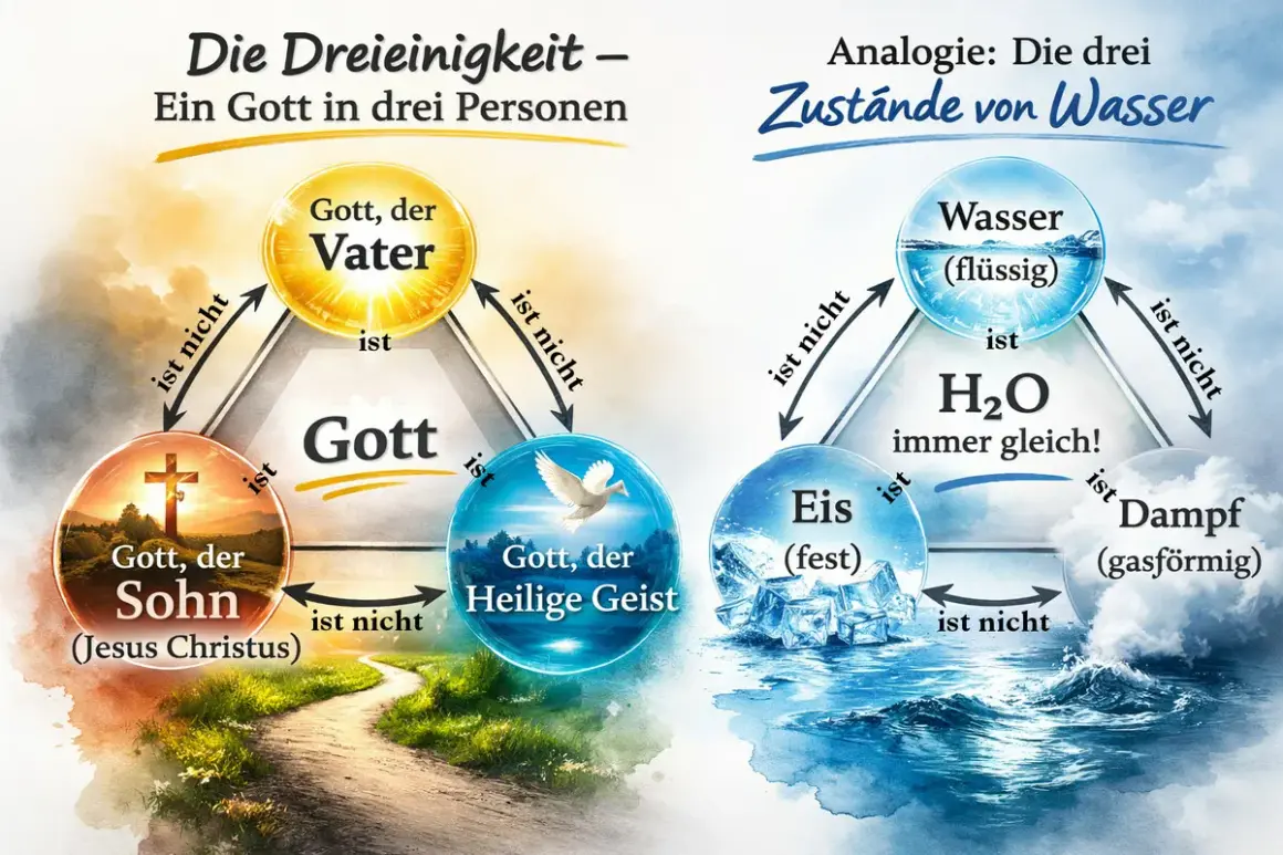Die Dreieinigkeit erklärt, wer ist Gott im Christentum: Vater, Sohn (Jesus Christus) und Heiliger Geist sind ein Gott.