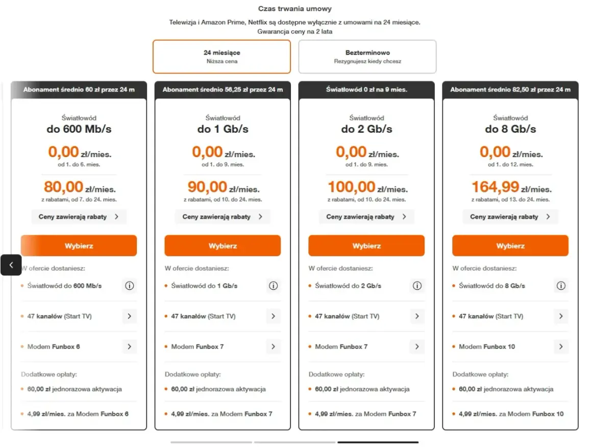 Porównanie ofert światłowodu: 600 Mb/s za 0 zł przez 6 mies., 1 Gb/s za 0 zł przez 9 mies., 2 Gb/s za 0 zł przez 9 mies., 8 Gb/s za 0 zł przez 12 mies. Sprawdź cenę światłowodu!