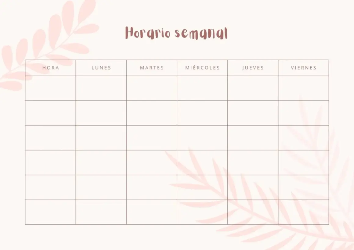 Plantillas bonitos horarios para imprimir con diseño floral. Organiza tu semana con este horario semanal.