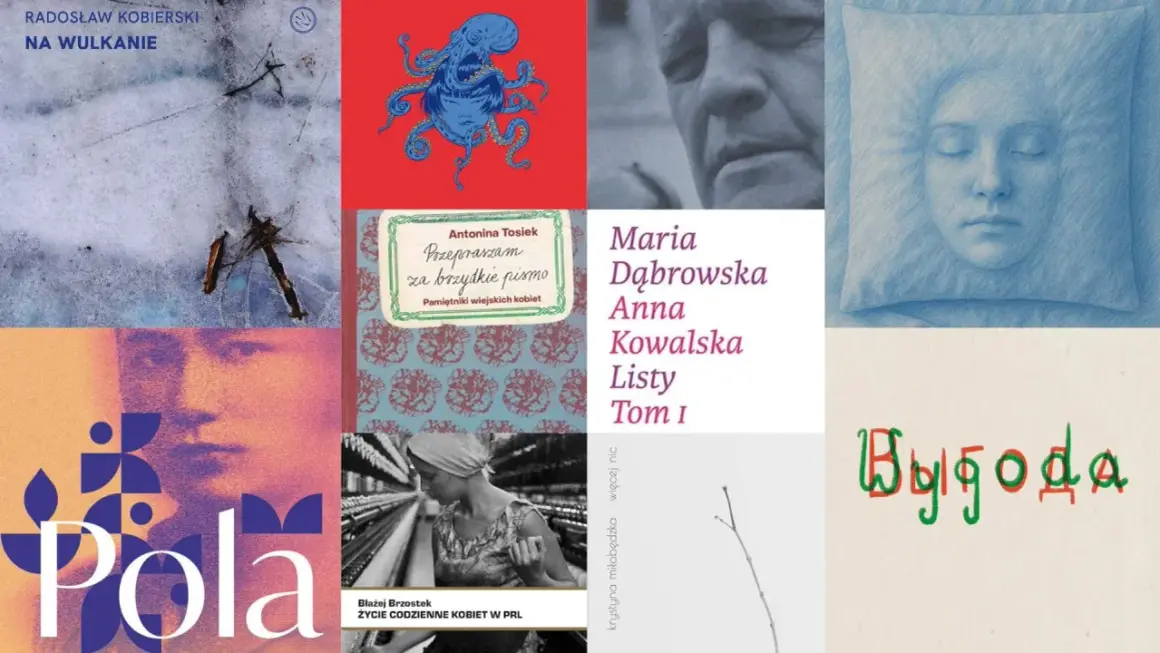 Kolaż okładek książek, w tym dzieła najsłynniejszych polskich poetek, jak Maria Dąbrowska i Anna Kowalska.